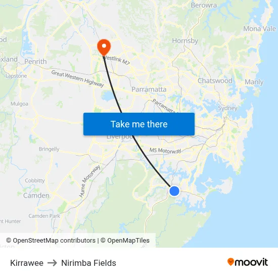 Kirrawee to Nirimba Fields map