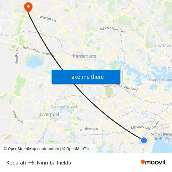 Kogarah to Nirimba Fields map