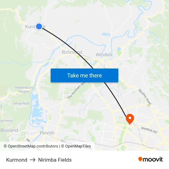 Kurmond to Nirimba Fields map