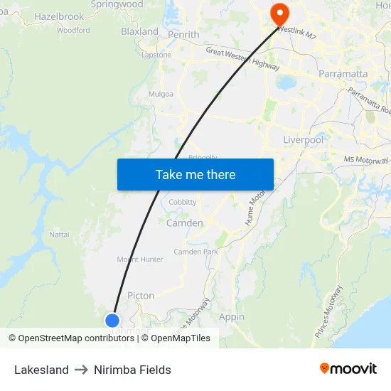 Lakesland to Nirimba Fields map