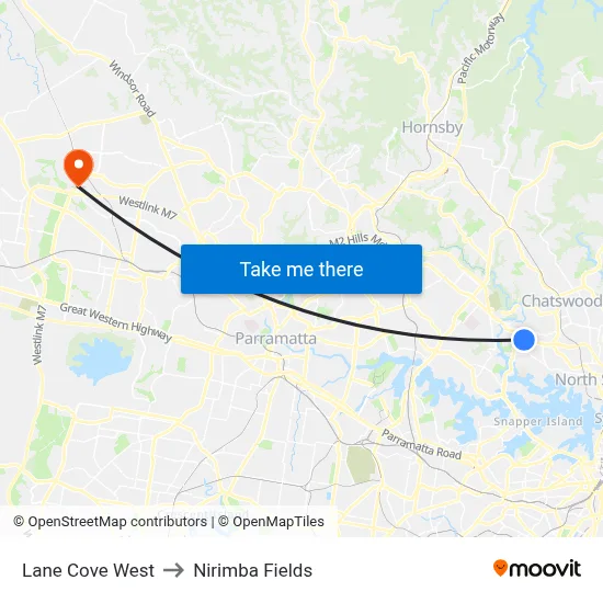 Lane Cove West to Nirimba Fields map