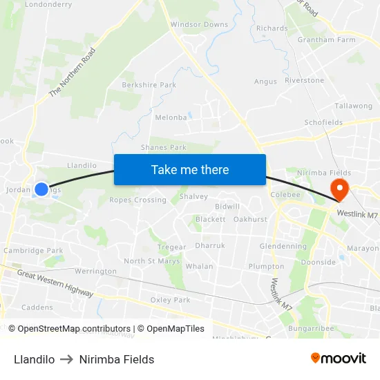 Llandilo to Nirimba Fields map
