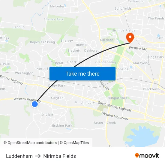 Luddenham to Nirimba Fields map