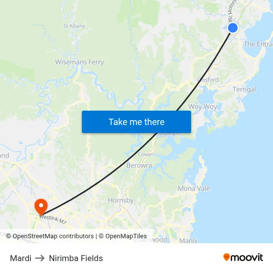 Mardi to Nirimba Fields map