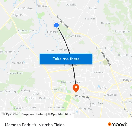 Marsden Park to Nirimba Fields map