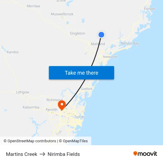 Martins Creek to Nirimba Fields map