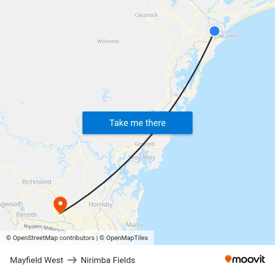 Mayfield West to Nirimba Fields map