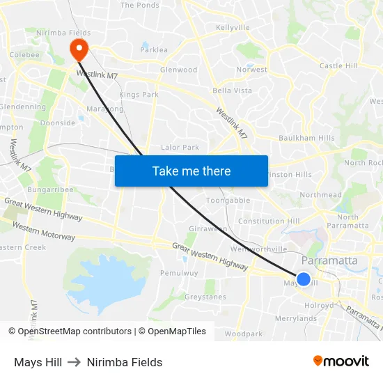 Mays Hill to Nirimba Fields map