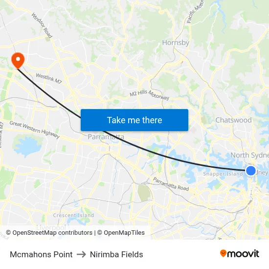 Mcmahons Point to Nirimba Fields map