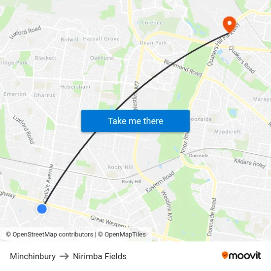 Minchinbury to Nirimba Fields map