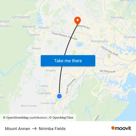Mount Annan to Nirimba Fields map