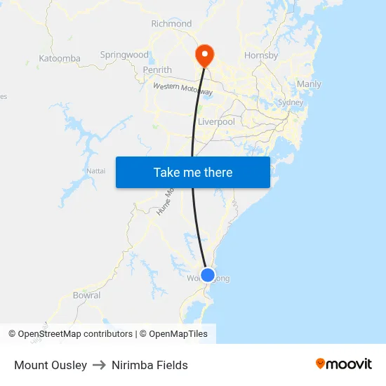 Mount Ousley to Nirimba Fields map