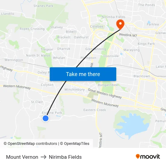 Mount Vernon to Nirimba Fields map