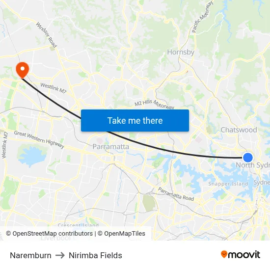 Naremburn to Nirimba Fields map