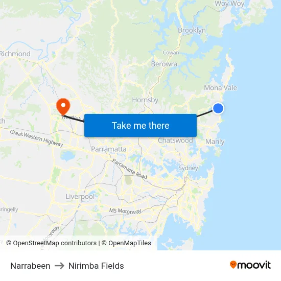 Narrabeen to Nirimba Fields map