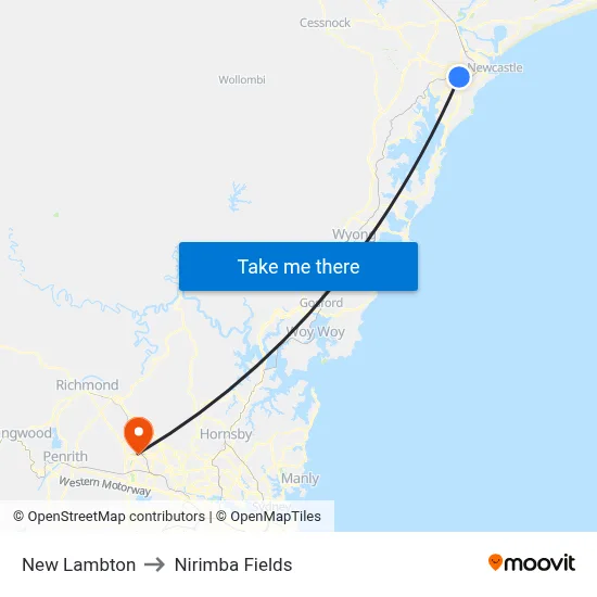 New Lambton to Nirimba Fields map