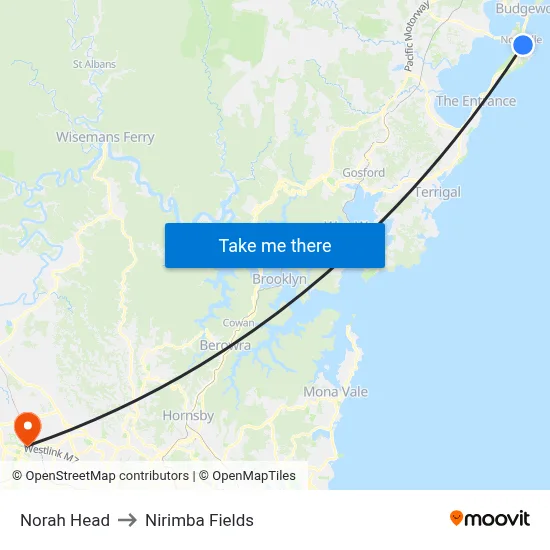 Norah Head to Nirimba Fields map
