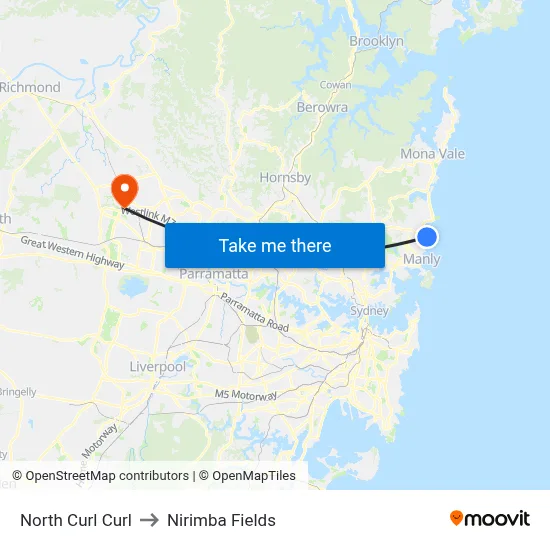 North Curl Curl to Nirimba Fields map