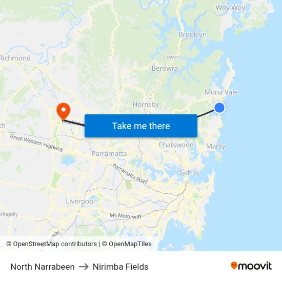 North Narrabeen to Nirimba Fields map
