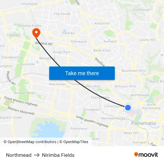 Northmead to Nirimba Fields map