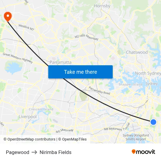 Pagewood to Nirimba Fields map