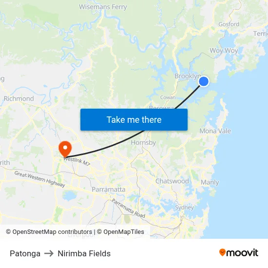 Patonga to Nirimba Fields map