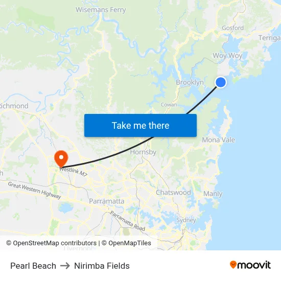 Pearl Beach to Nirimba Fields map