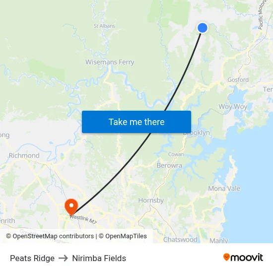 Peats Ridge to Nirimba Fields map