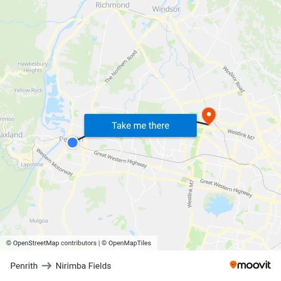 Penrith to Nirimba Fields map
