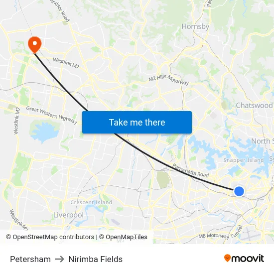 Petersham to Nirimba Fields map