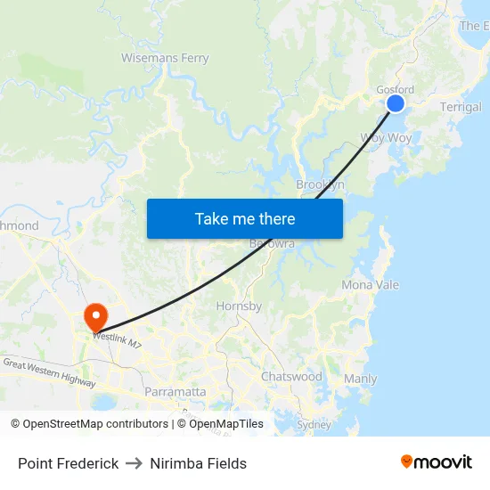 Point Frederick to Nirimba Fields map
