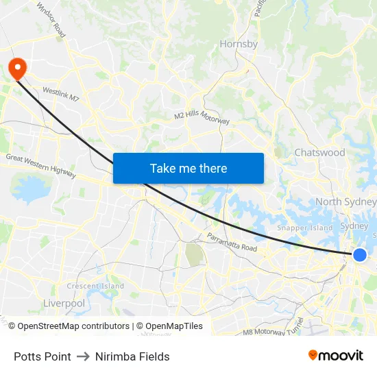 Potts Point to Nirimba Fields map
