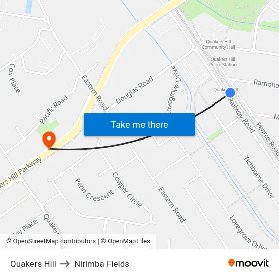Quakers Hill to Nirimba Fields map