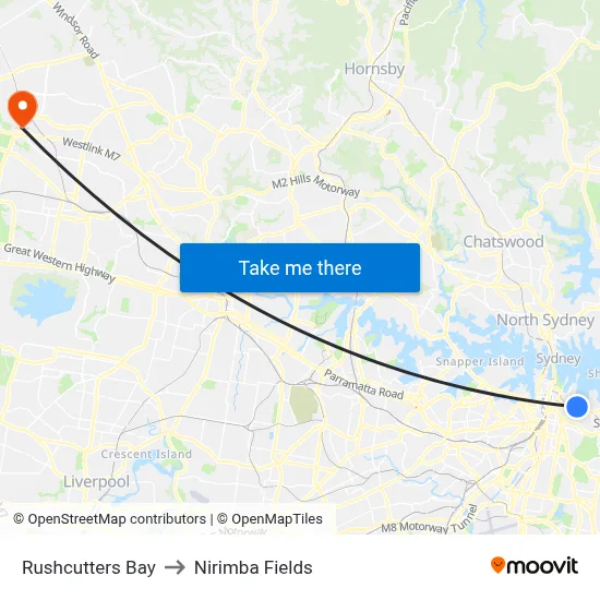 Rushcutters Bay to Nirimba Fields map