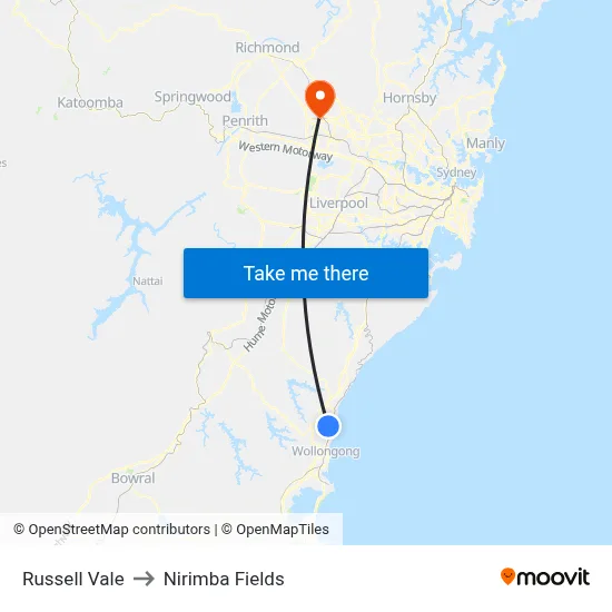 Russell Vale to Nirimba Fields map