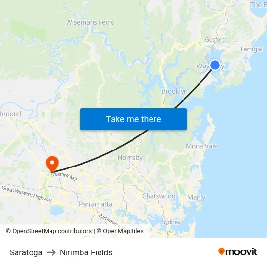 Saratoga to Nirimba Fields map