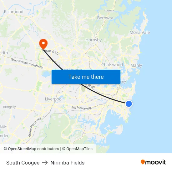 South Coogee to Nirimba Fields map