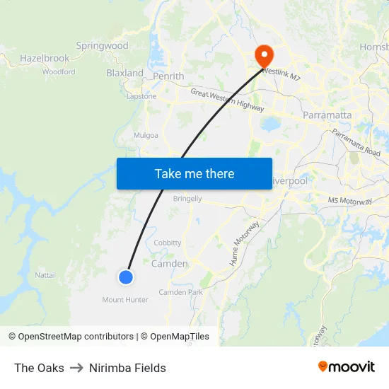 The Oaks to Nirimba Fields map