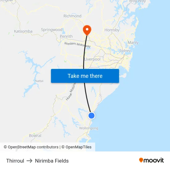 Thirroul to Nirimba Fields map
