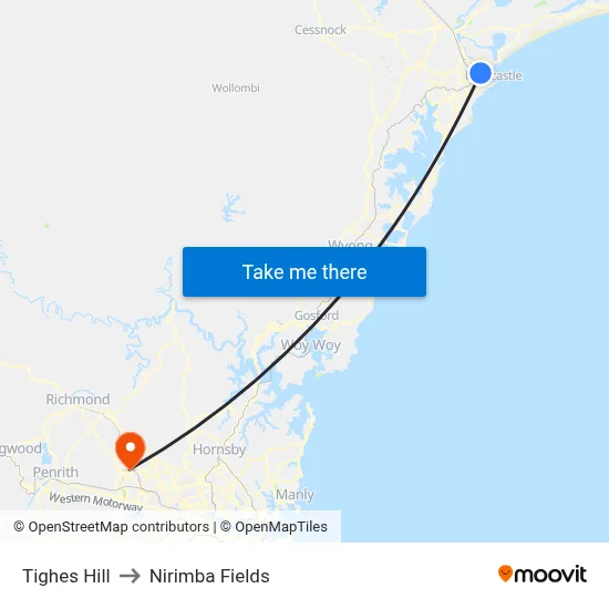 Tighes Hill to Nirimba Fields map