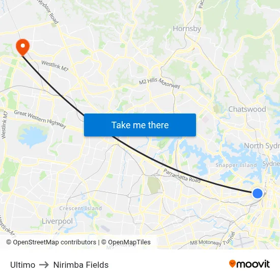 Ultimo to Nirimba Fields map
