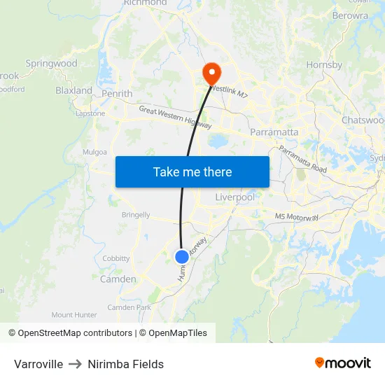 Varroville to Nirimba Fields map