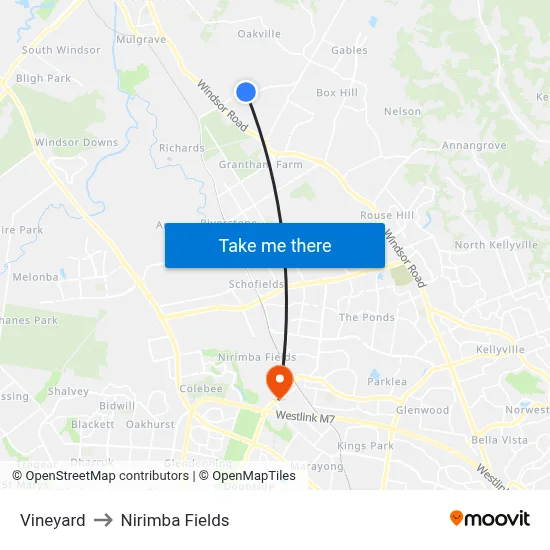 Vineyard to Nirimba Fields map