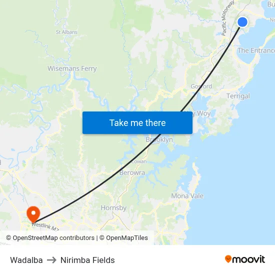 Wadalba to Nirimba Fields map