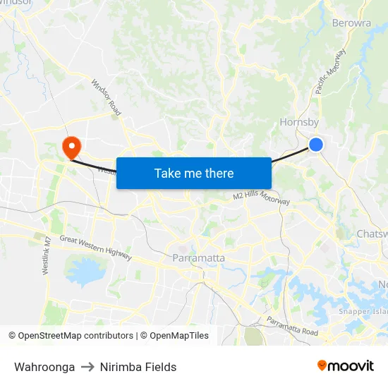 Wahroonga to Nirimba Fields map