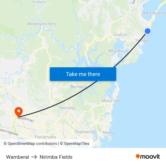 Wamberal to Nirimba Fields map