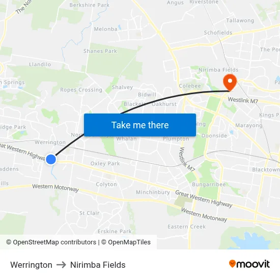 Werrington to Nirimba Fields map
