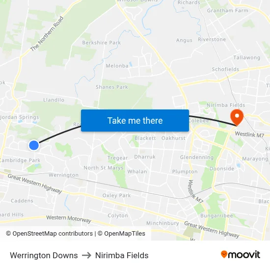 Werrington Downs to Nirimba Fields map