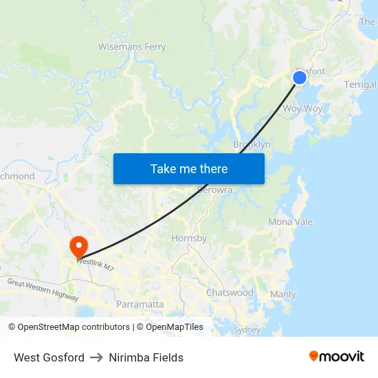 West Gosford to Nirimba Fields map