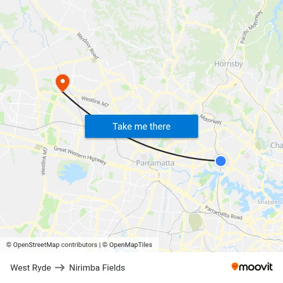 West Ryde to Nirimba Fields map